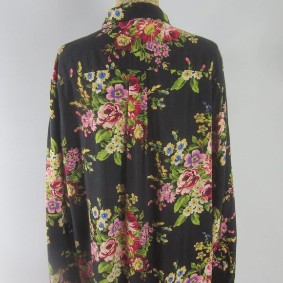 American Apparel Womens Small Black Pink Floral LS Relaxed Shirt Cottagecore - Picture 9 of 10